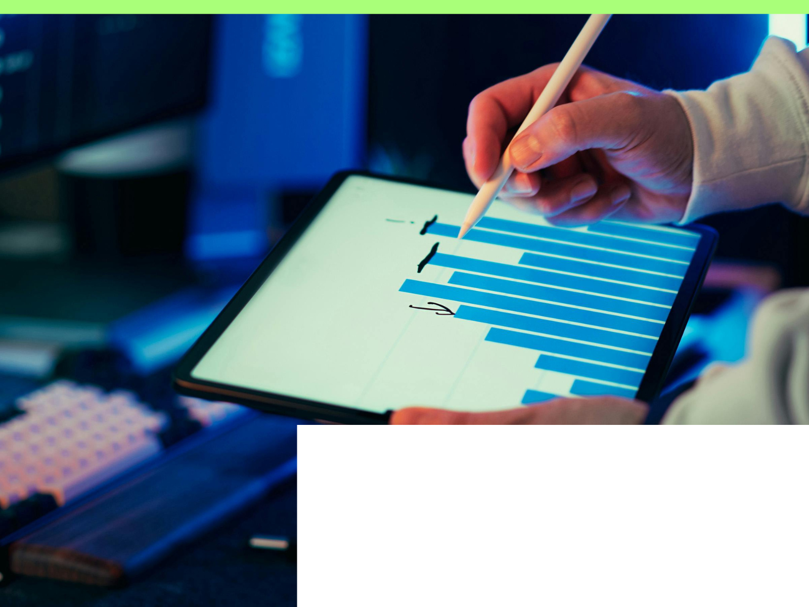 Person reviewing building performance analytics on a tablet, representing Utopi's first-party ESG data platform aligned to SFDR Article 8 reporting requirements